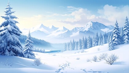 Fototapeta premium Illustration d'une scène de neige