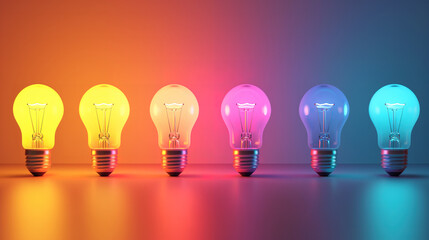 Creative Idea Concept Featuring Row of Bulbs with One Illuminated