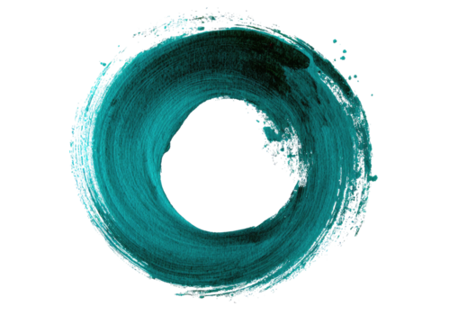 Teal brushstroke ring on black background