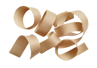 Beige ribbon swirls, curves in air. Isolated