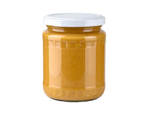 Glass jar of peanut butter with transparent background