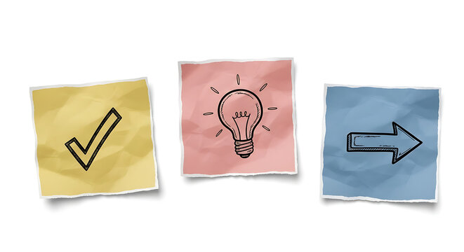 Idea to action process visualized on paper notes