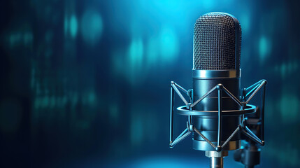 Broadcasting or podcasting banner with microphone and waveform