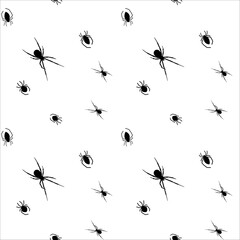 Pattern of black spiders on a white background for Halloween decor and design projects