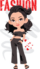 beautiful fashion girl illustration vector  print design