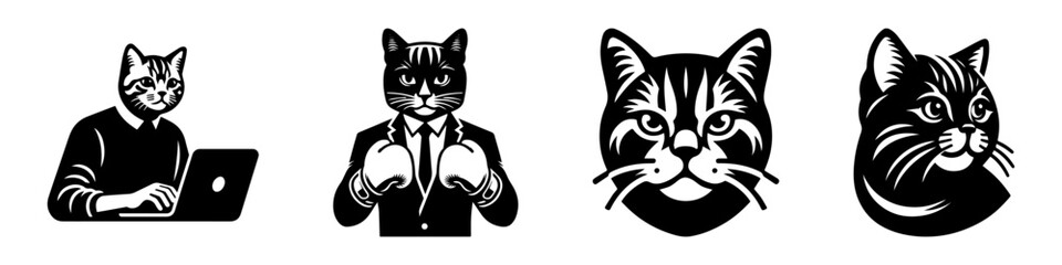 Cat illustrations in business attire and portraits.