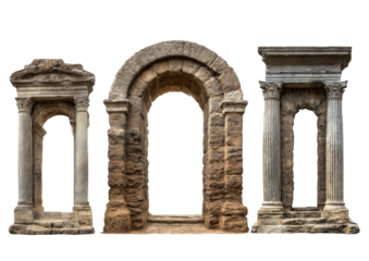 Three ancient stone archways, weathered & architectural