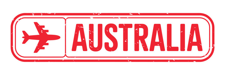 Red stamp with airplane and australia text © AFAZ