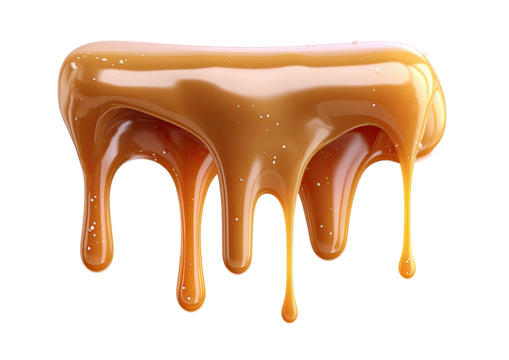 Glossy caramel drips; warm, sweet topping