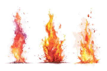 Three stylized flames with watercolor effect