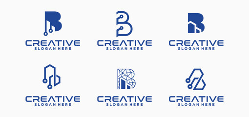 Technology letter B logo design template, collection of B shaped technology logo icons © kingmakerz