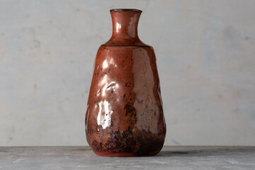 Mashiko-yaki Kabin Hanaire Kaki Iron Red Glazed Ikebana Vase with Kiln Mark Japan 1980s Vintage