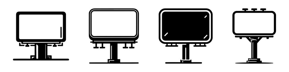 Billboard Advertising Icons Set Displaying Information And Promotion.