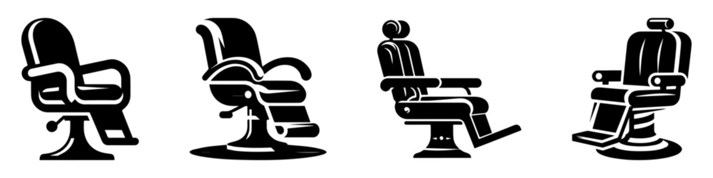 Barber chairs in a row black and white vintage salon furniture.