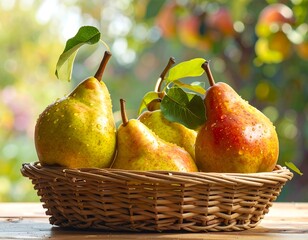 Fresh pears in a basket