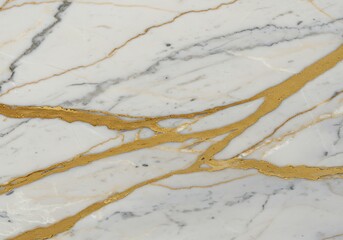 Luxurious white marble texture featuring bold, diagonal metallic gold veins, creating a high-end, opulent natural stone pattern