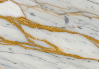 Luxurious white marble texture featuring bold, diagonal metallic gold veins, creating a high-end, opulent natural stone pattern