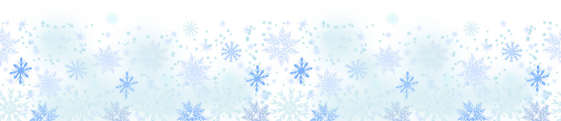 blue snowflakes seamless border isolated on transparent background.
