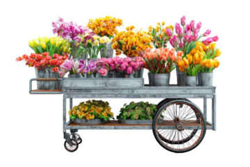 Flowers on a cart, array of colors