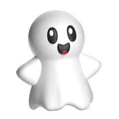 Cute 3D Cartoon Ghost Character with Happy Expression