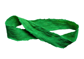 Green paper strip twisted, on black