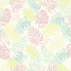 Pastel botanical tropical leaf seamless pattern