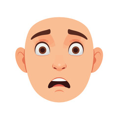Fototapeta premium Cartoon illustration of a bald man's face with wide eyes and an open mouth, expressing intense fear or shock.