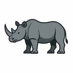 Obraz premium Majestic grey rhinoceros illustration, a powerful safari animal with a prominent horn, depicted in a clean and modern cartoon style, perfect for educational content or wildlife themes and branding