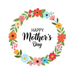 A beautiful floral wreath celebrates happy mothers day for all moms.