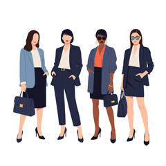 Diverse group of professional women in business attire posing confidently.