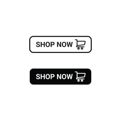Set of Two Shop Now Buttons with Cart Icons — Black Stroke and Filled Style Isolated on White Background