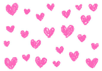 クレヨン素材　ランダムなハート柄の背景