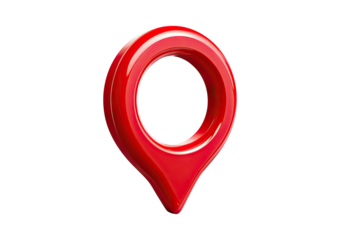 Red, glossy pin marker, location finder on black background