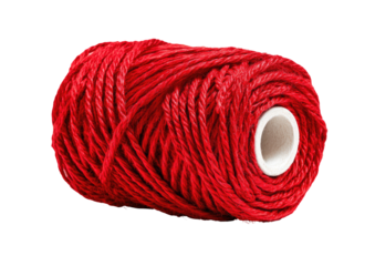 Bright red twine roll with a white core, tightly wound