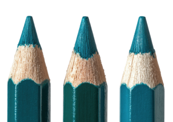 Three teal pencils, sharp tips, centered