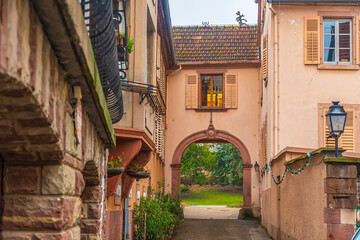 Ribeauville old town city skyline; cityscape of France