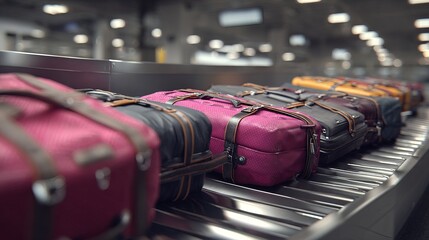 Baggage Handling Process Airport Terminal Photo of Luggage Indoor Environment Close-Up View Travel Experience and Efficiency