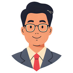 Illustration of a man with glasses wearing a suit and tie