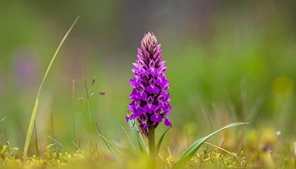 Vivid purple orchid in meadow