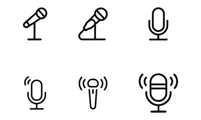Microphone icons set representing podcast audio and communication concept
