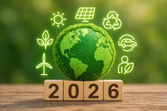 Eco-Friendly Earth with Symbols of Sustainability for Environmental Awareness and Future Planning