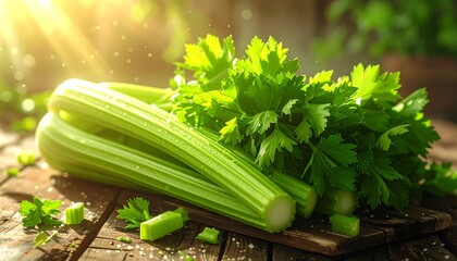 Fresh celery stalks and leaves