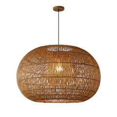 Woven rattan pendant light fixture isolated on transparent background
