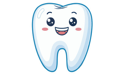 Adorable tooth cartoon illustration for dental health education, perfect for children's dentistry marketing and promoting healthy smiles with cute character design.