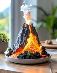Volcano model with smoke and lava