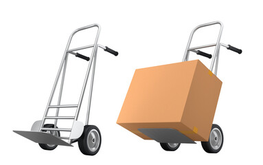 Set of Airport luggage cart or baggage trolley side with cardboard boxes or cartons