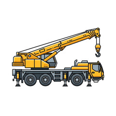 Detailed Illustration of a Yellow Mobile Crane Truck for Construction and Heavy Lifting