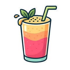 Delicious Smoothie in a Glass with Straw and Mint Leaf Illustration