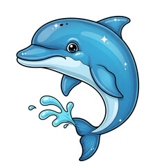 Happy Dolphin Leaping from Water Cartoon Illustration with Playful Design