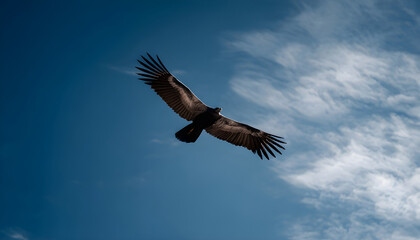 Naklejka premium A bird is flying in the sky with its wings spread wide